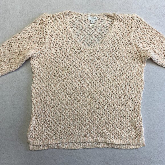 J. Jill 100% Cotton Crochet Top Pullover Women's M Pink 3/4 Sleeve Pullover - Picture 2 of 10